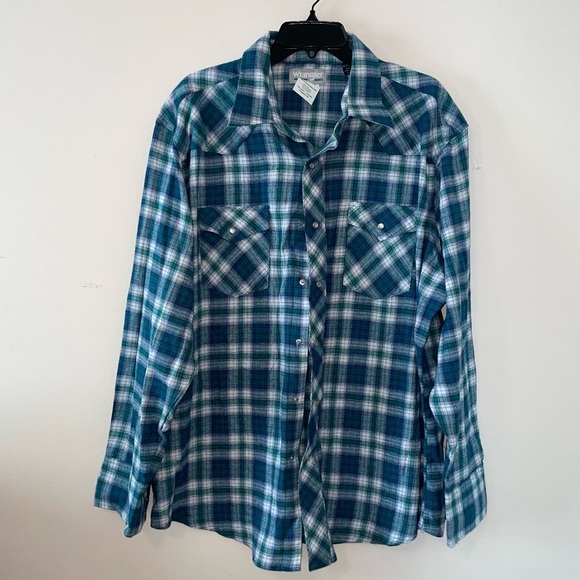 Wrangler Other - Wrangler Plaid Pearl Snap Cotton Button Up Wrancher Shirt Size XXL
